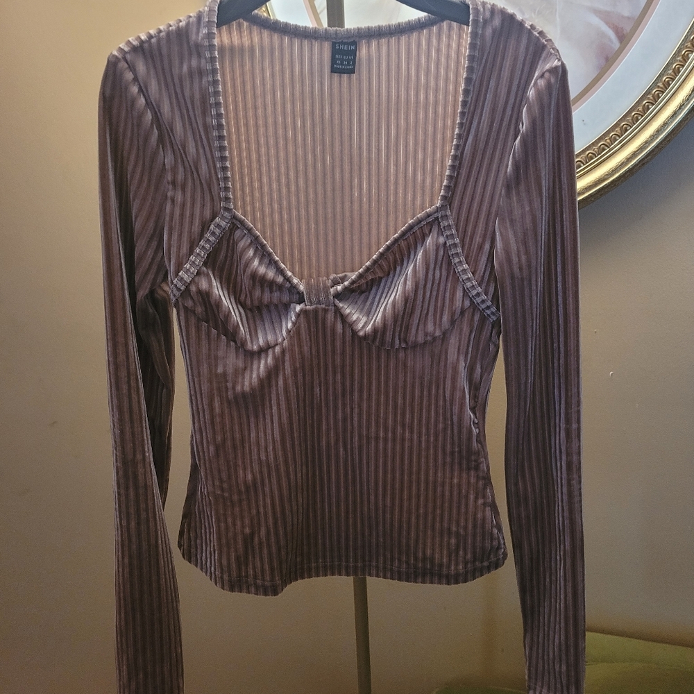 SHEIN Mauve Ribbed Long Sleeve Top